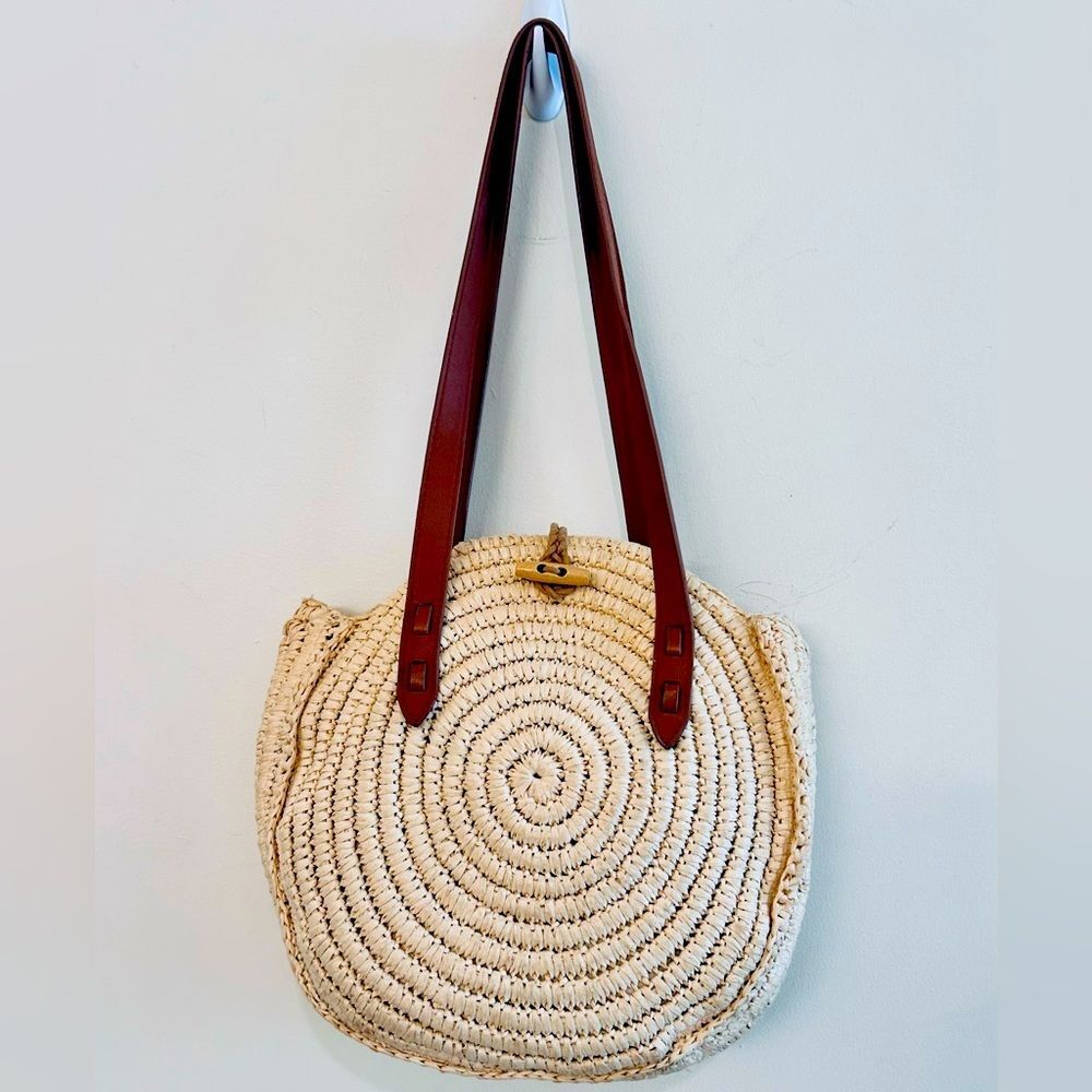 Woven Straw Circle Shoulder Bag by INC International Concepts “Rilie”